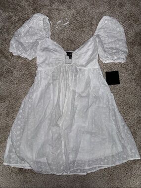 Lulu's White Eyelet Puff Sleeve Mini Dress